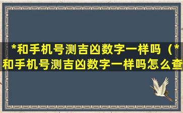 *和手机号测吉凶数字一样吗（*和手机号测吉凶数字一样吗怎么查）