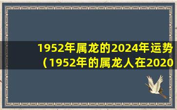 1952年属龙的2024年运势（1952年的属龙人在2020年的运势如何）