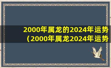 2000年属龙的2024年运势（2000年属龙2024年运势及运程怎样化解冲太岁）