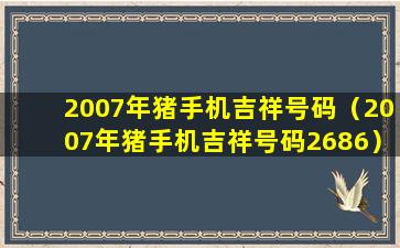 2007年猪手机吉祥号码（2007年猪手机吉祥号码2686）