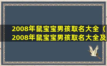 2008年鼠宝宝男孩取名大全（2008年鼠宝宝男孩取名大全及寓意）