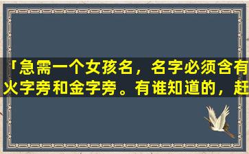 「急需一个女孩名，名字必须含有火字旁和金字旁。有谁知道的，赶快告诉我~~」