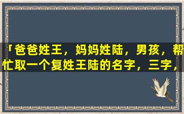 「爸爸姓王，妈妈姓陆，男孩，帮忙取一个复姓王陆的名字，三字，四字都可以，谢谢」