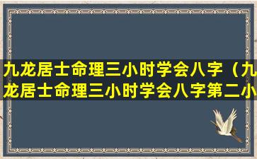 九龙居士命理三小时学会八字（九龙居士命理三小时学会八字第二小时）