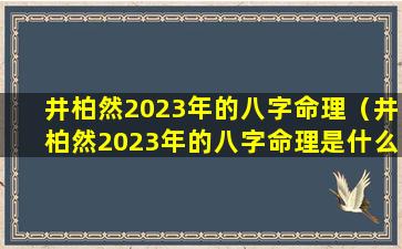 井柏然2023年的八字命理（井柏然2023年的八字命理是什么）