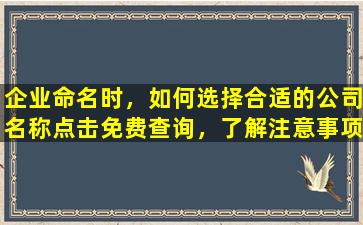 企业命名时，如何选择合适的公司名称点击免费查询，了解注意事项