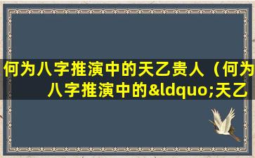 何为八字推演中的天乙贵人（何为八字推演中的“天乙贵人”）