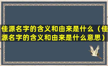 佳源名字的含义和由来是什么（佳源名字的含义和由来是什么意思）