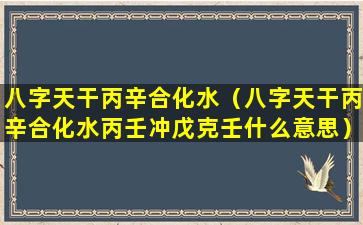 八字天干丙辛合化水（八字天干丙辛合化水丙壬冲戊克壬什么意思）