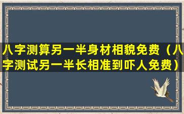 八字测算另一半身材相貌免费（八字测试另一半长相准到吓人免费）