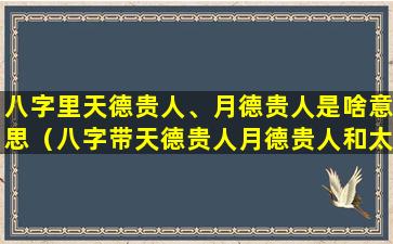 八字里天德贵人、月德贵人是啥意思（八字带天德贵人月德贵人和太极贵人好吗）