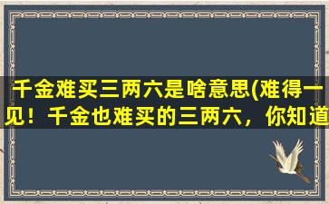 千金难买三两六是啥意思(难得一见！千金也难买的三两六，你知道是什么吗？)