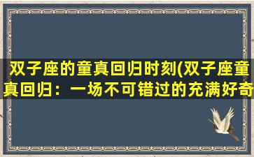 双子座的童真回归时刻(双子座童真回归：一场不可错过的充满好奇心的奇妙之旅)