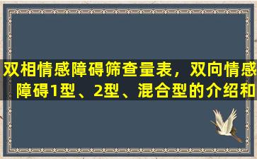 双相情感障碍筛查量表，双向情感障碍1型、2型、混合型的介绍和区别