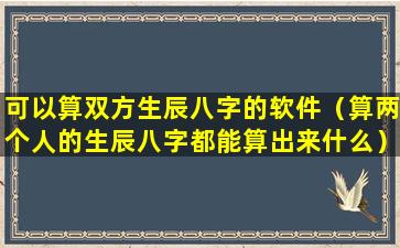 可以算双方生辰八字的软件（算两个人的生辰八字都能算出来什么）