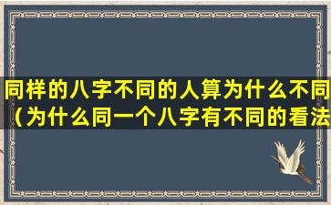 同样的八字不同的人算为什么不同（为什么同一个八字有不同的看法）