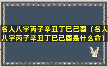 名人八字丙子辛丑丁巳己酉（名人八字丙子辛丑丁巳己酉是什么命）