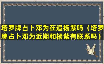 塔罗牌占卜邓为在追杨紫吗（塔罗牌占卜邓为近期和杨紫有联系吗）