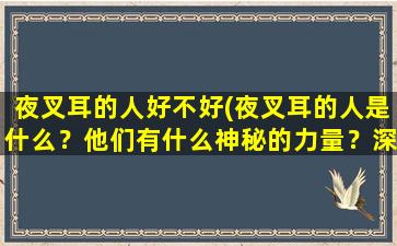 夜叉耳的人好不好(夜叉耳的人是什么？他们有什么神秘的力量？深入探讨这个传说中的群体！)