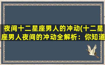 夜间十二星座男人的冲动(十二星座男人夜间的冲动全解析：你知道吗？)