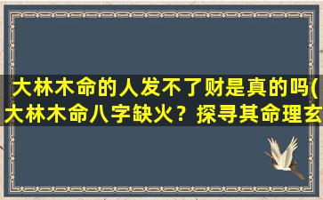 大林木命的人发不了财是真的吗(大林木命八字缺火？探寻其命理玄机，看看命主如何突破发财迷局！)