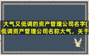 大气又低调的资产管理公司名字(低调资产管理公司名称大气，关于资产管理的公司名字。)