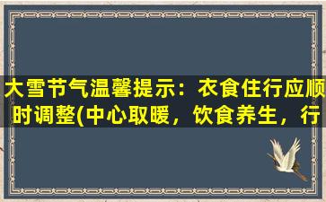 大雪节气温馨提示：衣食住行应顺时调整(中心取暖，饮食养生，行车安全，大雪节气温馨提示)