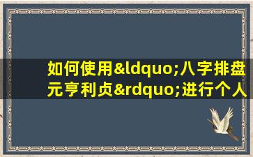 如何使用“八字排盘元亨利贞”进行个人命理分析