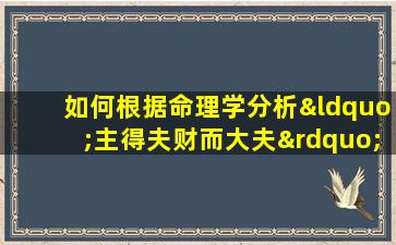 如何根据命理学分析“主得夫财而大夫”的命格特征