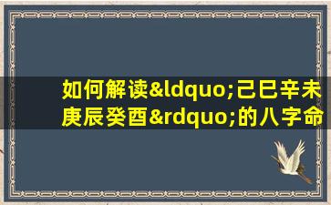 如何解读“己巳辛未庚辰癸酉”的八字命理