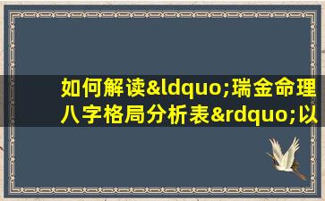 如何解读“瑞金命理八字格局分析表”以洞察个人命运