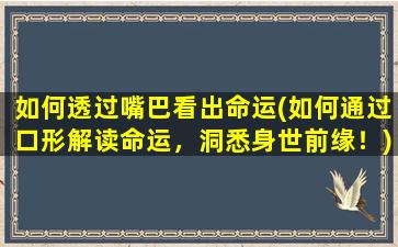 如何透过嘴巴看出命运(如何通过口形解读命运，洞悉身世前缘！)