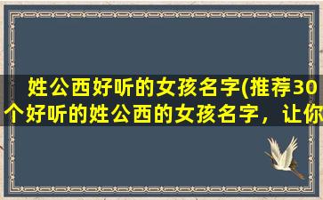 姓公西好听的女孩名字(推荐30个好听的姓公西的女孩名字，让你轻松成为“命名达人”)