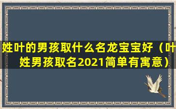 姓叶的男孩取什么名龙宝宝好（叶姓男孩取名2021简单有寓意）