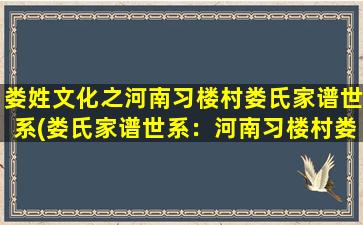 娄姓文化之河南习楼村娄氏家谱世系(娄氏家谱世系：河南习楼村娄姓文化的传承之路)