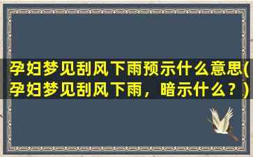 孕妇梦见刮风下雨预示什么意思(孕妇梦见刮风下雨，暗示什么？)