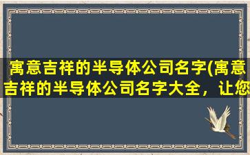 寓意吉祥的半导体公司名字(寓意吉祥的半导体公司名字大全，让您的企业名得到更好的搜索引擎优化效果)