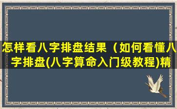 怎样看八字排盘结果（如何看懂八字排盘(八字算命入门级教程)精编版）