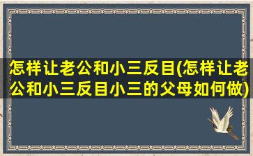 怎样让老公和小三反目(怎样让老公和小三反目小三的父母如何做)