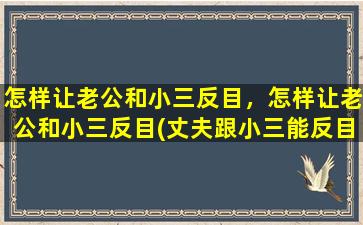 怎样让老公和小三反目，怎样让老公和小三反目(丈夫跟小三能反目成仇)