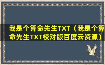 我是个算命先生TXT（我是个算命先生TXT校对版百度云资源）