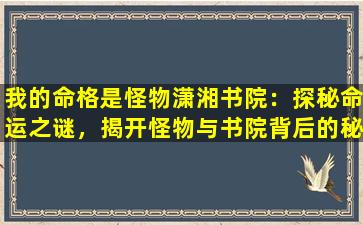 我的命格是怪物潇湘书院：探秘命运之谜，揭开怪物与书院背后的秘密