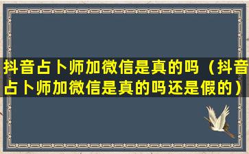 抖音占卜师加微信是真的吗（抖音占卜师加微信是真的吗还是假的）