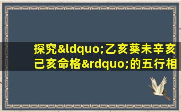 探究“乙亥葵未辛亥己亥命格”的五行相生相克及其对个人命运的影响