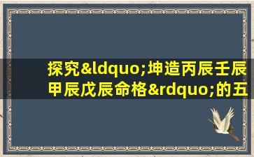 探究“坤造丙辰壬辰甲辰戊辰命格”的五行平衡与命运走向