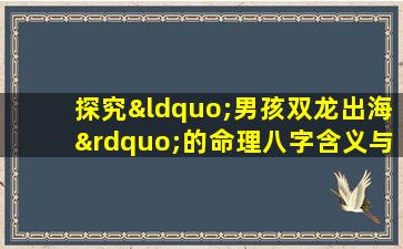 探究“男孩双龙出海”的命理八字含义与影响