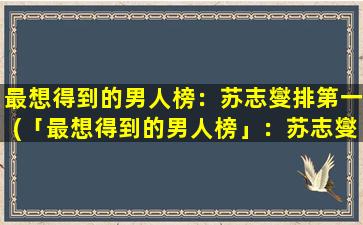 最想得到的男人榜：苏志燮排第一(「最想得到的男人榜」：苏志燮雄踞榜首，网友狂热追捧！)