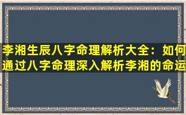 李湘生辰八字命理解析大全：如何通过八字命理深入解析李湘的命运与性格