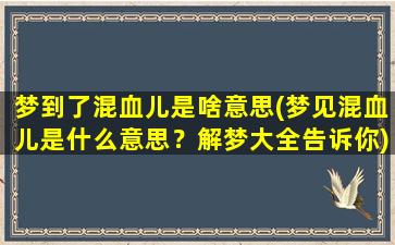 梦到了混血儿是啥意思(梦见混血儿是什么意思？解梦大全告诉你)