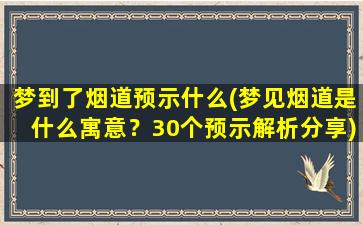 梦到了烟道预示什么(梦见烟道是什么寓意？30个预示解析分享)